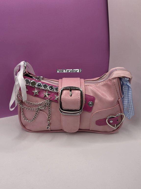 Punk pink leather chain bag