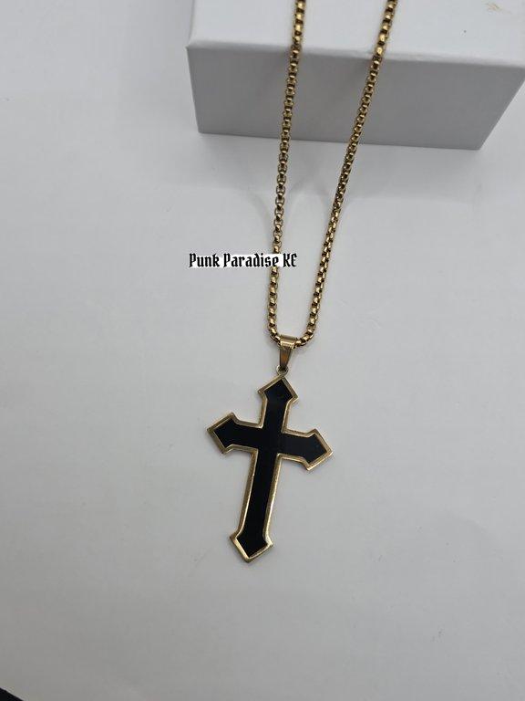 Black gold cross necklace