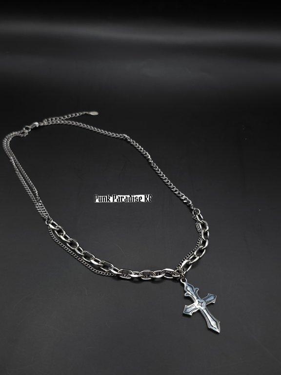 Layered silver cross necklace