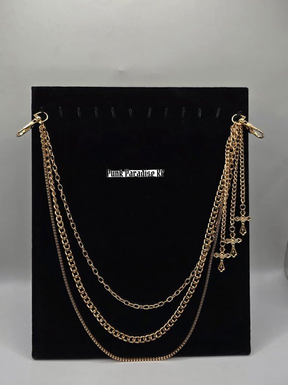 Gold cross layered pocket chain 