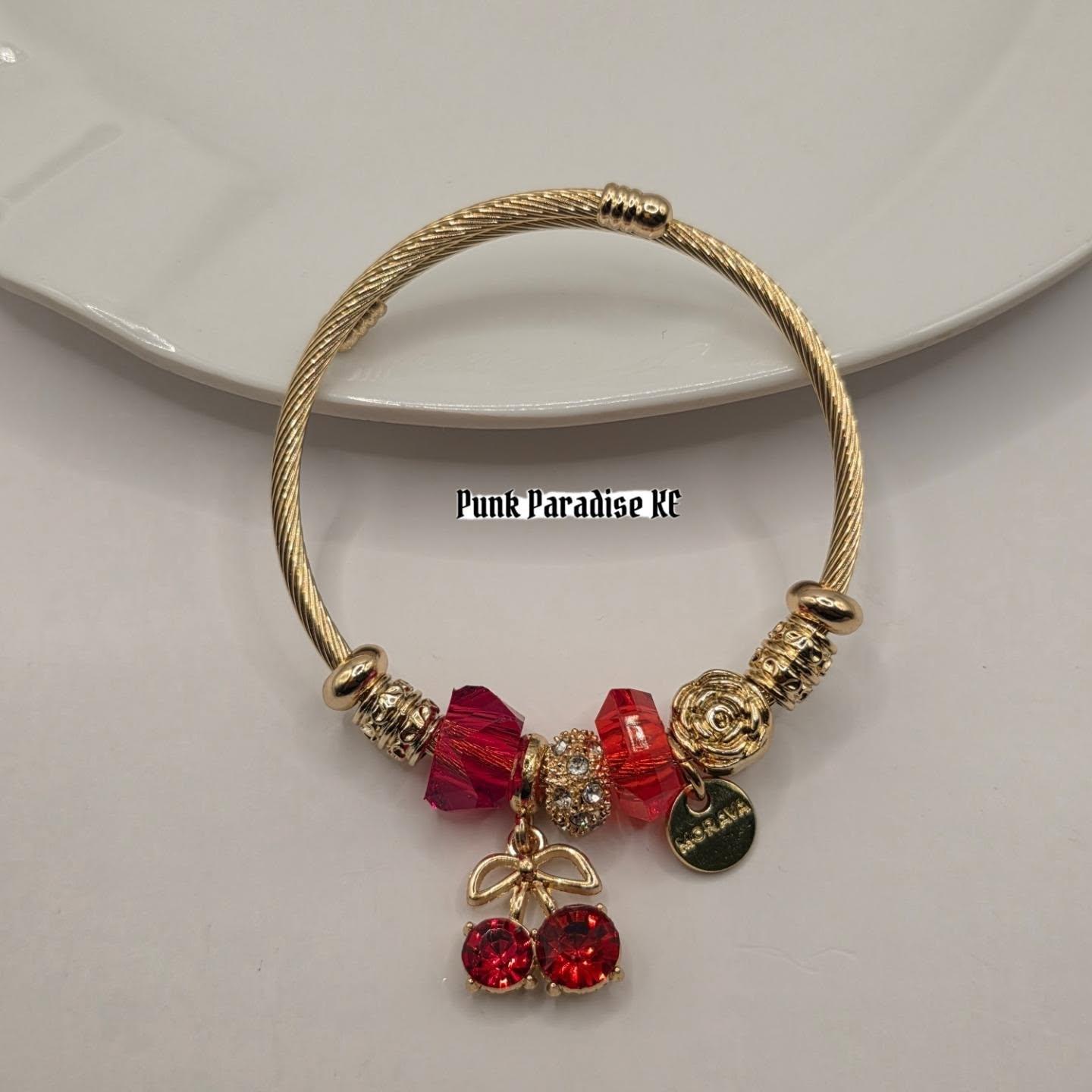 Gold cherry charm bracelet